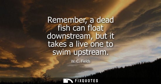 Small: Remember, a dead fish can float downstream, but it takes a live one to swim upstream - W. C. Fields