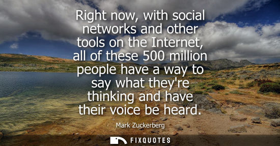 Small: Right now, with social networks and other tools on the Internet, all of these 500 million people have a way to
