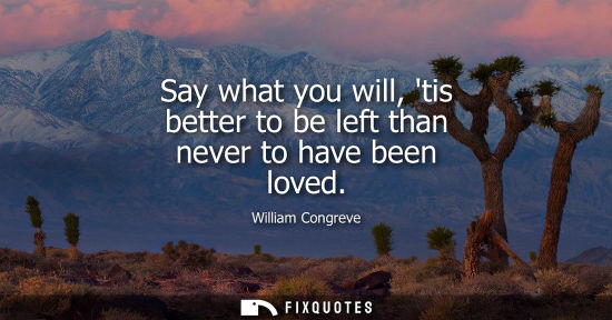 Small: Say what you will, tis better to be left than never to have been loved