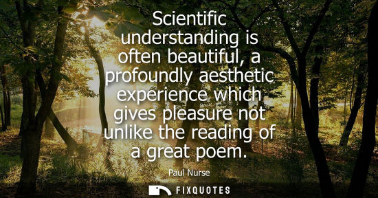Small: Scientific understanding is often beautiful, a profoundly aesthetic experience which gives pleasure not