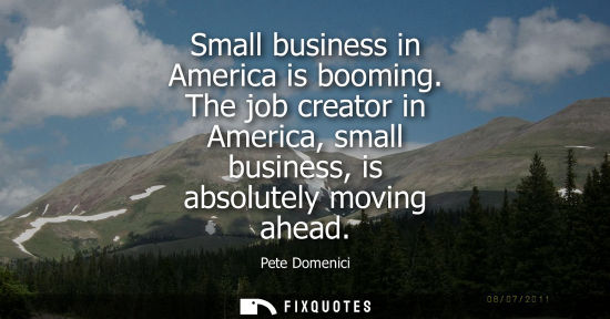 Small: Small business in America is booming. The job creator in America, small business, is absolutely moving 