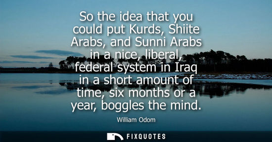 Small: So the idea that you could put Kurds, Shiite Arabs, and Sunni Arabs in a nice, liberal, federal system 