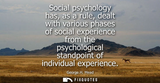 Small: Social psychology has, as a rule, dealt with various phases of social experience from the psychological
