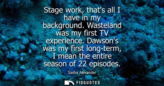 Small: Stage work, thats all I have in my background. Wasteland was my first TV experience. Dawsons was my fir