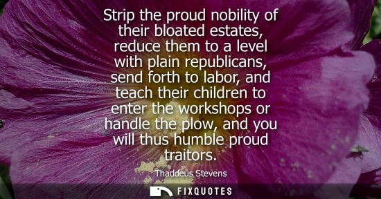 Small: Strip the proud nobility of their bloated estates, reduce them to a level with plain republicans, send 