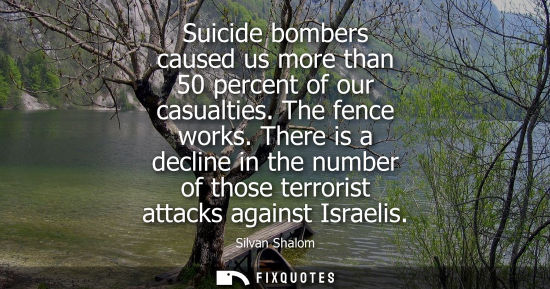 Small: Suicide bombers caused us more than 50 percent of our casualties. The fence works. There is a decline i