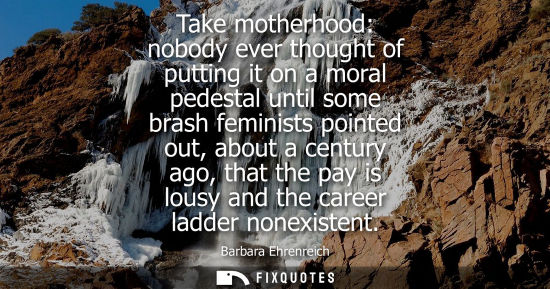 Small: Take motherhood: nobody ever thought of putting it on a moral pedestal until some brash feminists point