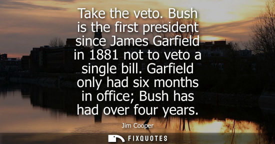 Small: Take the veto. Bush is the first president since James Garfield in 1881 not to veto a single bill.