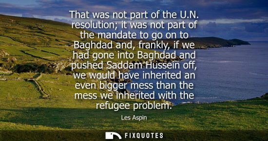 Small: That was not part of the U.N. resolution it was not part of the mandate to go on to Baghdad and, frankl