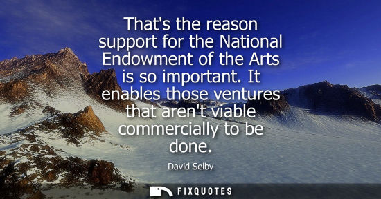 Small: Thats the reason support for the National Endowment of the Arts is so important. It enables those ventu