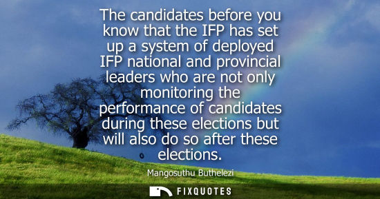 Small: The candidates before you know that the IFP has set up a system of deployed IFP national and provincial leader