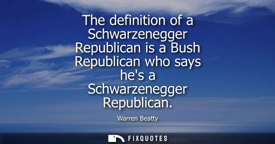 Small: The definition of a Schwarzenegger Republican is a Bush Republican who says hes a Schwarzenegger Republ