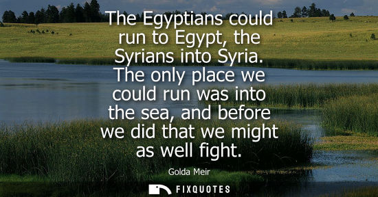 Small: The Egyptians could run to Egypt, the Syrians into Syria. The only place we could run was into the sea,