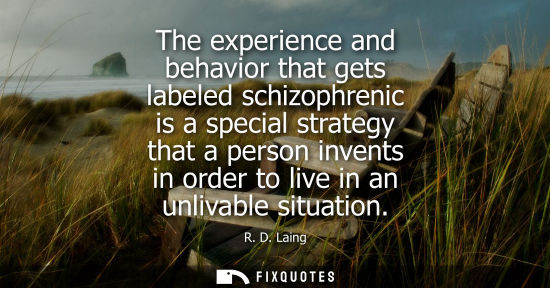 Small: The experience and behavior that gets labeled schizophrenic is a special strategy that a person invents