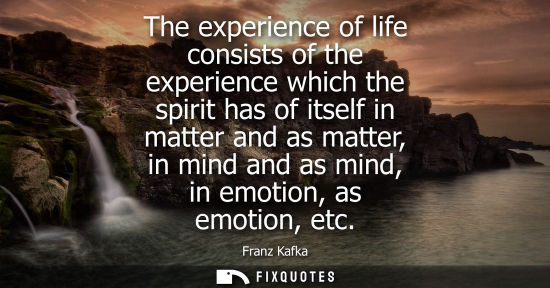 Small: The experience of life consists of the experience which the spirit has of itself in matter and as matte