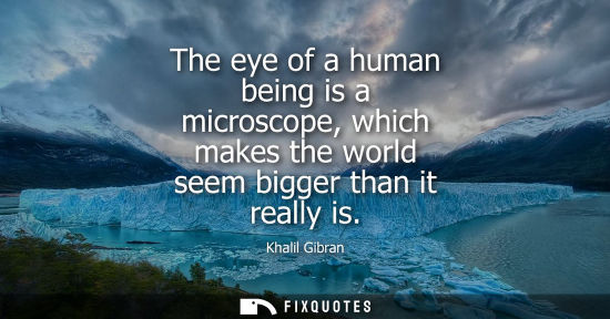 Small: The eye of a human being is a microscope, which makes the world seem bigger than it really is