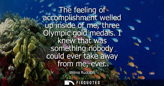 Small: The feeling of accomplishment welled up inside of me, three Olympic gold medals. I knew that was someth