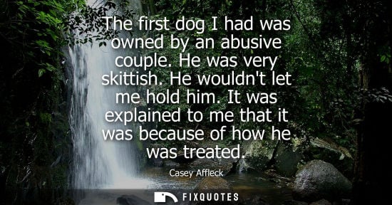 Small: The first dog I had was owned by an abusive couple. He was very skittish. He wouldnt let me hold him.