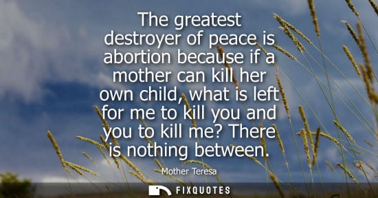 Small: The greatest destroyer of peace is abortion because if a mother can kill her own child, what is left for me to