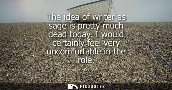 Small: The idea of writer as sage is pretty much dead today. I would certainly feel very uncomfortable in the 