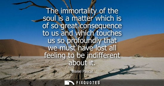 Small: The immortality of the soul is a matter which is of so great consequence to us and which touches us so 
