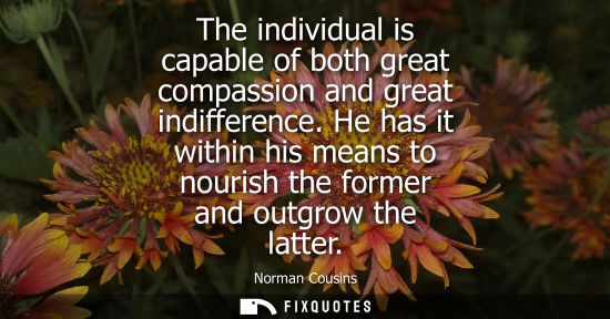 Small: The individual is capable of both great compassion and great indifference. He has it within his means t