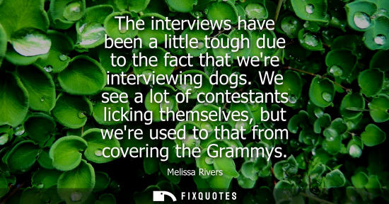 Small: The interviews have been a little tough due to the fact that were interviewing dogs. We see a lot of co