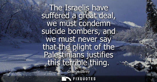 Small: The Israelis have suffered a great deal, we must condemn suicide bombers, and we must never say that the pligh
