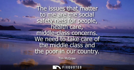 Small: The issues that matter to me are the social safety nets for people, health care, middle-class concerns.
