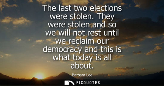 Small: The last two elections were stolen. They were stolen and so we will not rest until we reclaim our democ