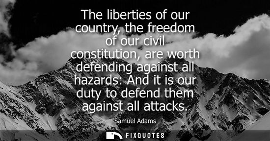Small: The liberties of our country, the freedom of our civil constitution, are worth defending against all hazards: 