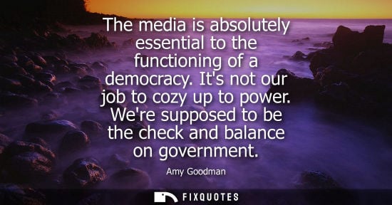 Small: The media is absolutely essential to the functioning of a democracy. Its not our job to cozy up to powe