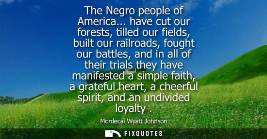 Small: The Negro people of America... have cut our forests, tilled our fields, built our railroads, fought our battle