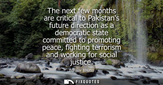 Small: The next few months are critical to Pakistans future direction as a democratic state committed to promoting pe