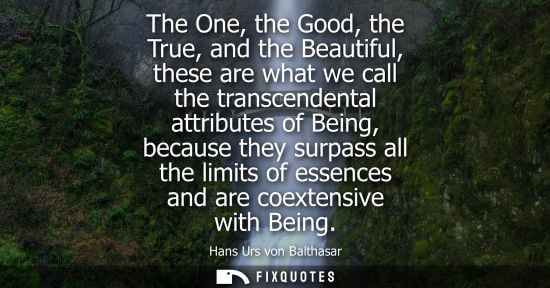 Small: The One, the Good, the True, and the Beautiful, these are what we call the transcendental attributes of