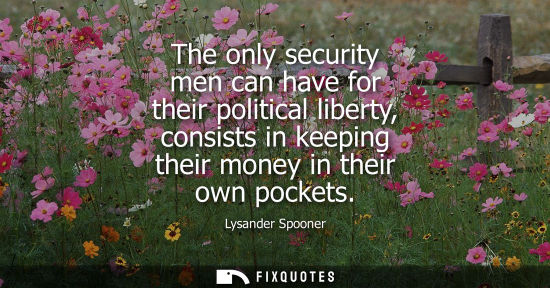 Small: The only security men can have for their political liberty, consists in keeping their money in their ow