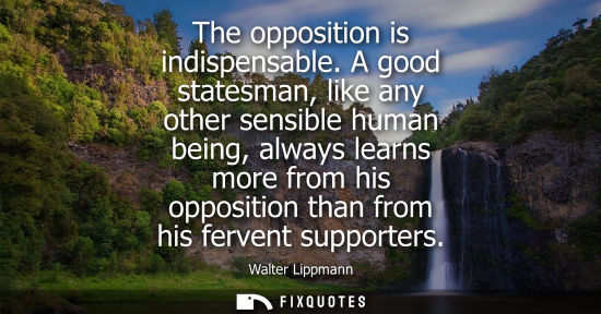 Small: The opposition is indispensable. A good statesman, like any other sensible human being, always learns m
