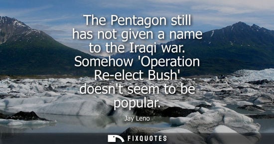 Small: The Pentagon still has not given a name to the Iraqi war. Somehow Operation Re-elect Bush doesnt seem t