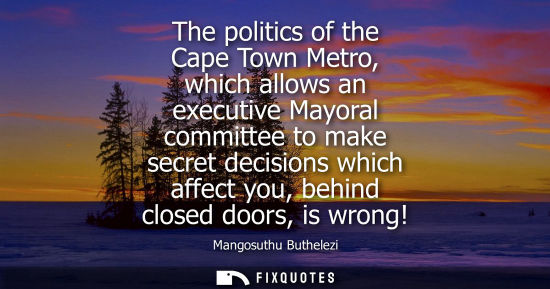 Small: The politics of the Cape Town Metro, which allows an executive Mayoral committee to make secret decisions whic