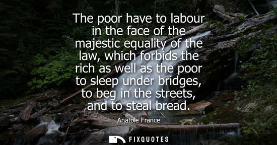 Small: The poor have to labour in the face of the majestic equality of the law, which forbids the rich as well