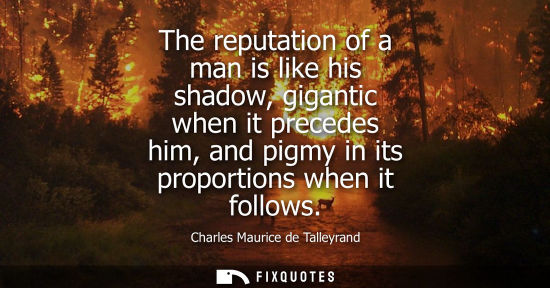 Small: The reputation of a man is like his shadow, gigantic when it precedes him, and pigmy in its proportions when i