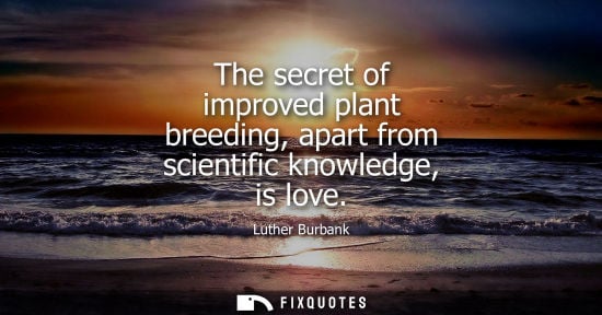 Small: The secret of improved plant breeding, apart from scientific knowledge, is love