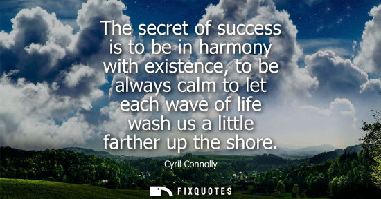 Small: The secret of success is to be in harmony with existence, to be always calm to let each wave of life wa