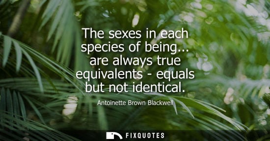 Small: The sexes in each species of being... are always true equivalents - equals but not identical