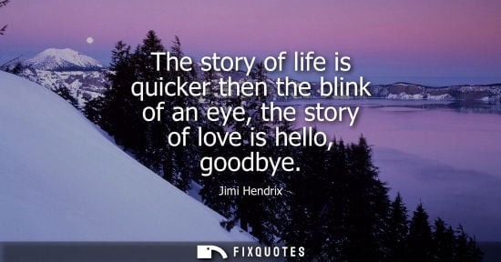 Small: The story of life is quicker then the blink of an eye, the story of love is hello, goodbye