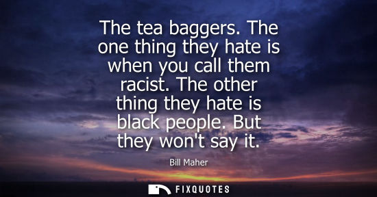 Small: The tea baggers. The one thing they hate is when you call them racist. The other thing they hate is bla