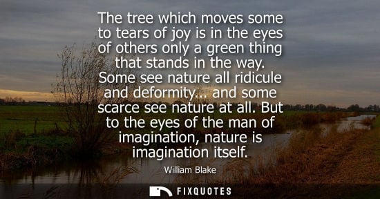 Small: The tree which moves some to tears of joy is in the eyes of others only a green thing that stands in the way. 