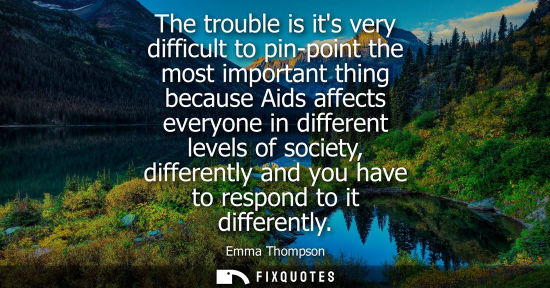 Small: The trouble is its very difficult to pin-point the most important thing because Aids affects everyone i