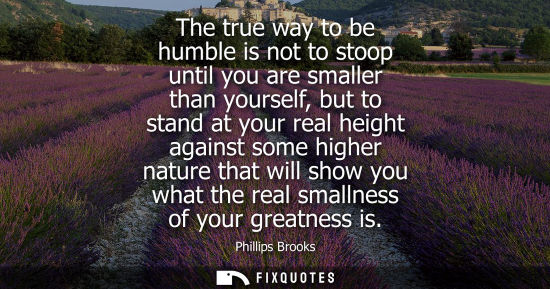 Small: The true way to be humble is not to stoop until you are smaller than yourself, but to stand at your rea