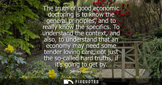 Small: The truth of good economic doctoring is to know the general principles, and to really know the specific